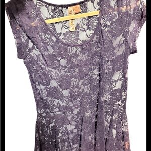 ModCloth Lavender Floral Lace Fit & Flare Shirt